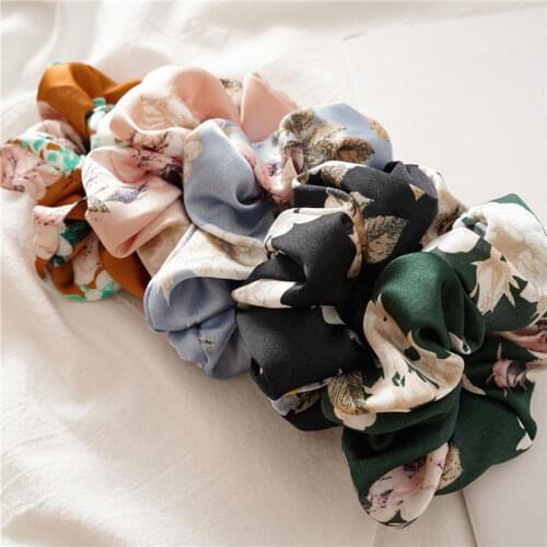 "2020 Women New Satin Floral Printed Scrunchies Elastic Hair Bands Girls Fashion Hair Ring Simple Rubber Band Hair Accessories "