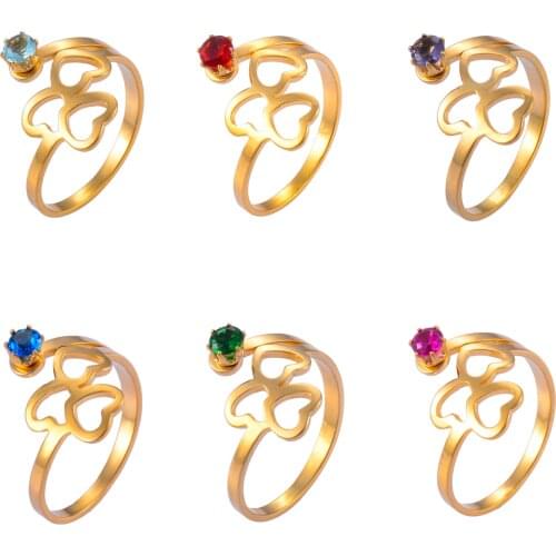 Ladies Birthstone Ring Stainless Steel Crystal Personalized Jewelry Unique Birthday Gift