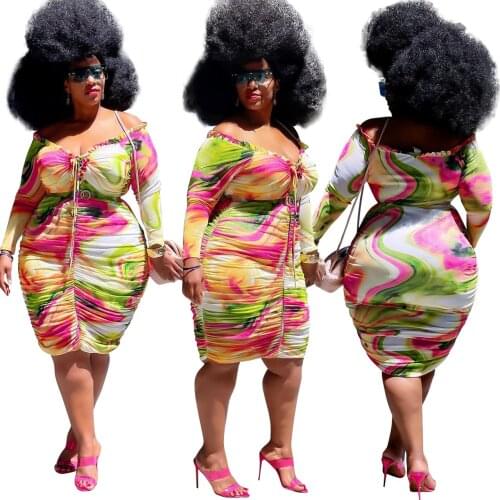 Fall Winter Ruched Drawstring Dress Women Bodycon Long Sleeve Sexy Off The Shoulder Night Party Club Dresses Plus Size 4XL