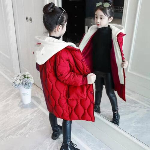 Winter Jacket Girl Coat 5 Colors Cute Hooded Colored Fur Collar Size 7 8 9 10 11 12 13 14 Years Child Clothes Thick Outerwear