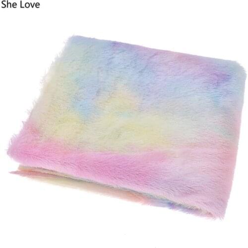 Chzimade 45x150cm Gradient Rainbow Color Winter Soft Plush Fabric DIY Artificial Fur Fabric For Home Textile Clothes Crafts