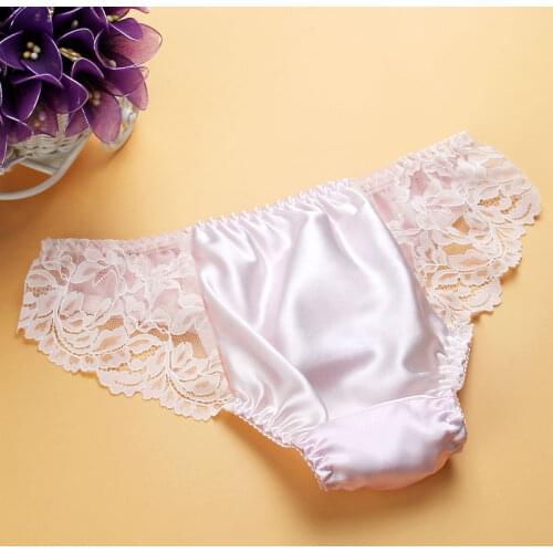 1PC 100% Silk Womens Sexy Lace Underwear Briefs Lingerie Panties M L XL MS011