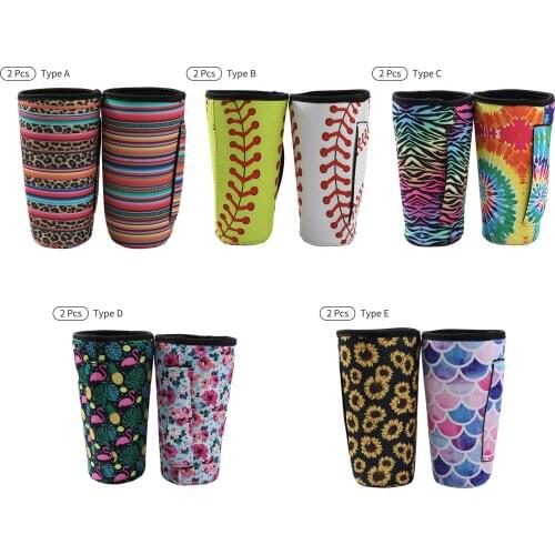 2Pcs Reusable Iced Coffee Cup Sleeve Neoprene Insulated Sleeves Cup Cover Holder with Strap Handle for 30OZ Tumbler Coffee Cup