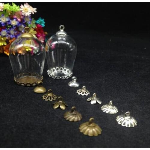 300sets/lot 30*18mm clear bell jar shape glass glob lace tray cap glass wish bottle necklace pendant glass vial diy jewelry gift