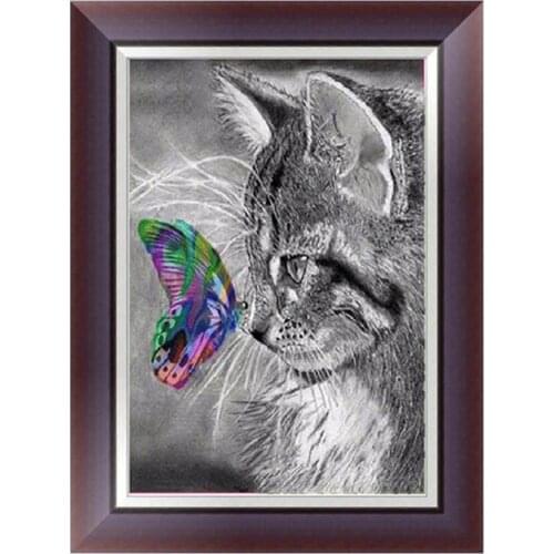 DIY 5D Diamond Cat & Flower Painting Cross Stitch Square Mosaic Diamond Embroidery Cats Needlework Patterns Rhinestone Paintings