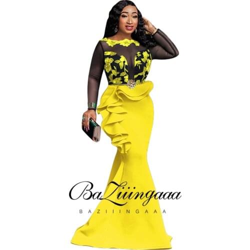 BAZIIINGAAA Luxury 2020 Party Elegant Woman Evening Gown Plus Size Slim Printed Long Evening Dresses Suitable for Formal Parties