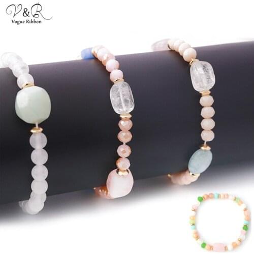 2020 New Arrival Semi-precious Stone Stretch Bracelet With Crystal/ Rose Glass Stones Ccb Bohemian Bracelet