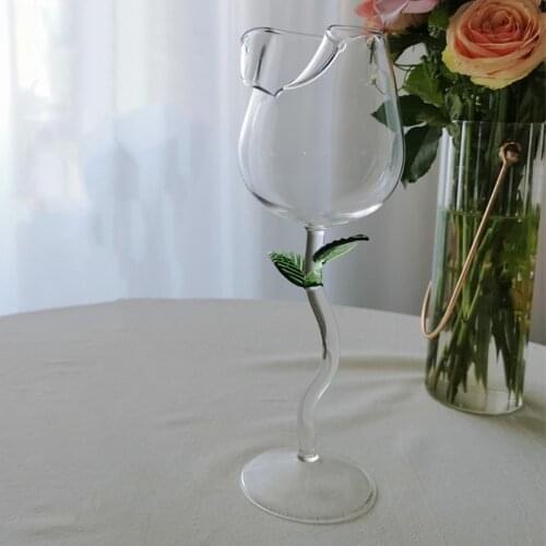Wine Glass Rose Flower Shape Goblet Lead-Free Red Wine Cocktail Glasses Home Wedding Party Barware Drinkware Gifts R9JC