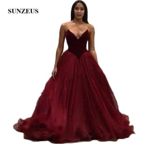 Burgundy Tulle A-Line Prom Dresses V Neck Velvet Off Shoulder Sexy Girls Night Pageant Party Dresses Prom Gowns Long SP12