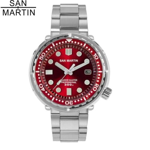 San Martin 2020New 300m Tuna Stainless Steel Dive Men Watches Sapphire Sunray Dial Rubber Strap Automatic Mechanical Wrist watch