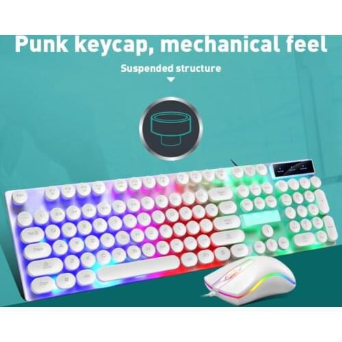 D290 Colorful LED Backlight Wired 104 Keys Mechanical Keyboard Mouse Set Gaming Office Keyboard for PC Laptop Internet Cafe