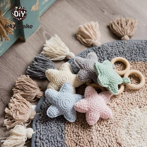 Lets Make Baby Toys Rattle 5pc Crochet Star Amigurumi 0-12 Months Teething Ring Childrens Toy For Storller Shower Gift Rattles