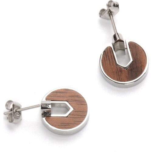 Classic Stainless steel and wood earrings, wood bracelet, wood nacklace and 3 sets jewelry