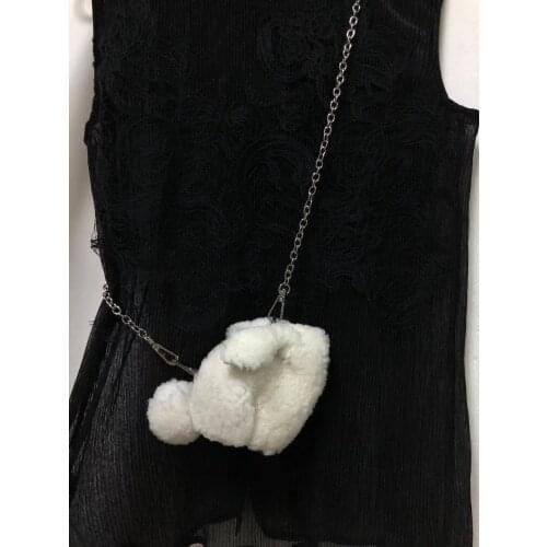 Bunny Coin Purse Crossbody Bag Genuine Leather Real Wool Fur Handmade Customize Animal Shaped Bag Wallet Pom Keychain Monogram