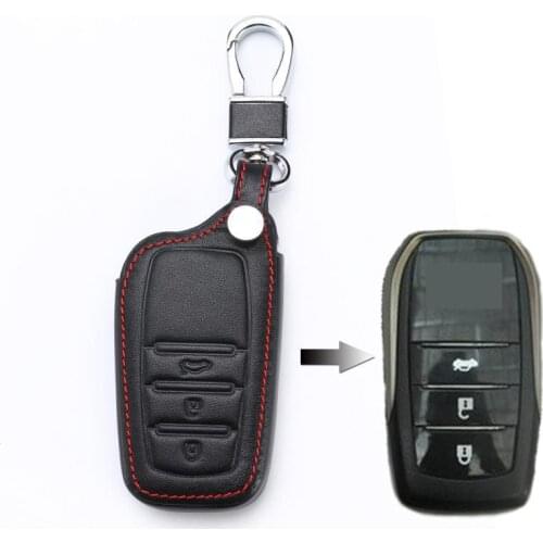Leather Key Case For Car 3 Buttons Key Cover For Toyota Corolla Prado Highlander Crown Camry Reiz Car Key Cover