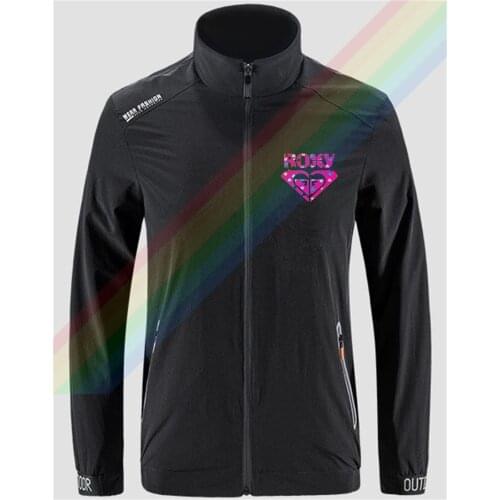 Ro-xy Pink Heart Hand Fashion Logo Breathable Jacket Mens Outdoor Zippered Comfortable Light Soft Fashion Casual Front Printing