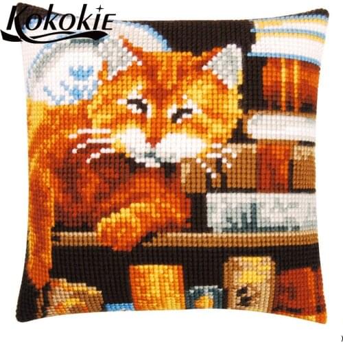 Diy cross stitch pillow kits material for handicraft embroidery yarn pillowcase cartoon throw pillow embroider needlework kits