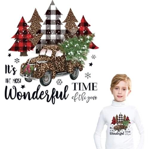Beautiful Christmas Gift Iron On Transfer For Clothing DIY A-level Thermal Sticker On T-shirt Cute Car On Clothes Applique Patch