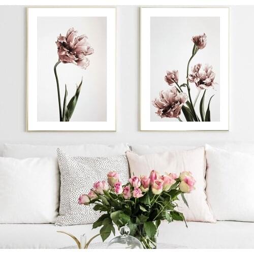Pink Tulip Poster Cact Wall Art Nature flowers Canvas Painting Quote Wall Art Pictures For Living Room Modern Decorative Prins