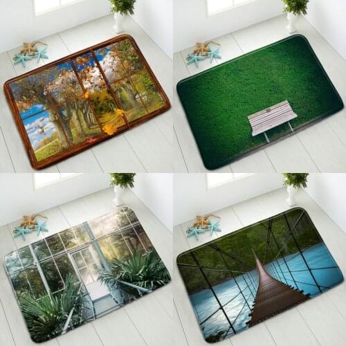 Anti-Slip Bath Mat Creative Door Window Chair Scenery Bedroom Kitchen Doormat Indoor Floor Mat Absorbent Home Carpet Washable