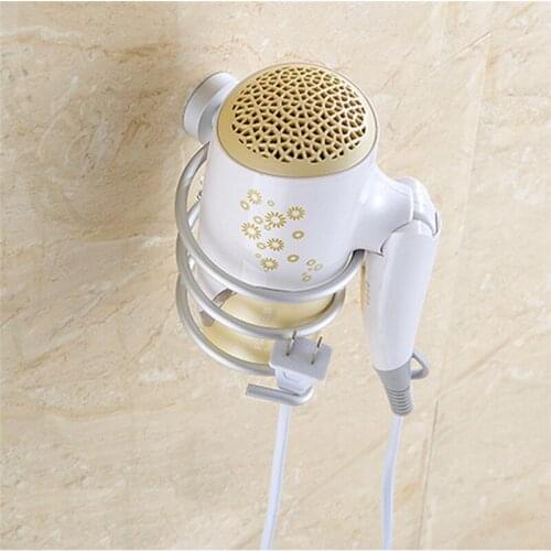 New Arrival Wall-mounted Hair Dryer Holder Space Aluminum Bathroom Washingroom Shelf Storage Hairdryer Holder For Hairdryer