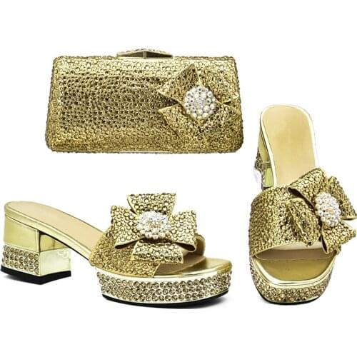 New Arrival Sales In Women Matching Shoes and Bag Setitalian Latest Ladies Shoes and Bags To Match Set Decorated with Rhinestone