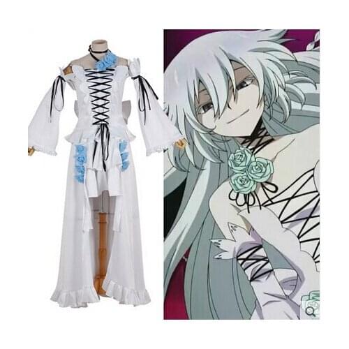 New Anime Pandora Hearts Cosplay Alice White Rabbit Halloween White Rabbit Cos Clothes Restore Dress FullSet(Dresses+Neck orname