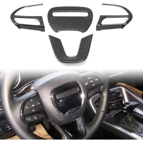 Carbon Fiber ABS Car Steering Wheel Cover Trim Decoration 4Pcs For Dodge Challenger 2015 2016 2017 2018 2019