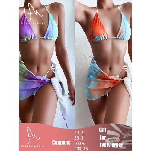 Sexy Women Tie Dye Bikini Set Push Up Swimwear Brazilian Swimsuit 3 Pieces Low Waist Bathing Suit New Bikini Bandage Swimwear