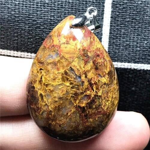 Genuine Natural Yellow Red Pietersite Pendant Jewelry For Woman Lady Man 35x26x9mm Water Drop Beads Silver Namibia Stone AAAAA