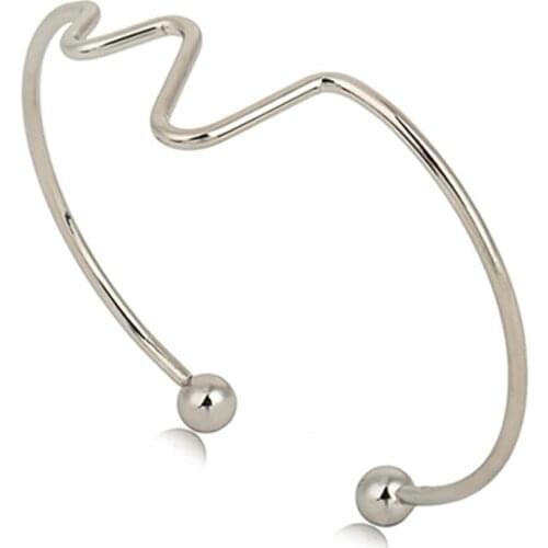 Simple Wave Shape Golden Silver Plated Black Opening Ajustable Metallic Bracelets & Bangles for Women