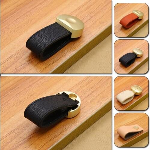 Leather Cabinet Knobs and Handles for Kitchen Cupboard Door Pulls Black Brown Furniture Handle Wardrobe Dresser Knobs With Screw