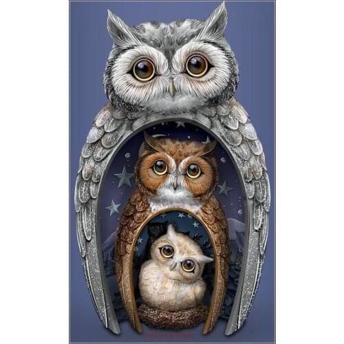 Counted Cross Stitch Kits Needlework Embroidery - Craft 14 ct Aida DMC Color DIY Arts Handmade Home Decor - Family of Three Owls