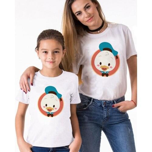 Family T Shirt Summer Short Sleeve Casual Loose O-neck Tshirts Harajuku Streetwear Donald Duck Printed Cute Cartoon Kids Clothes