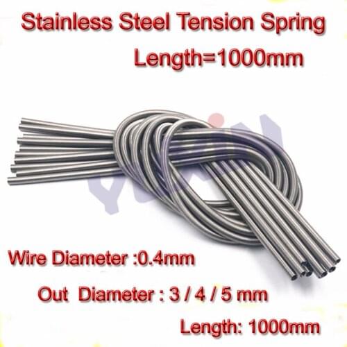 2Pcs 0.4*3/4/5*1000mm Stainless Steel Super Long Tension Spring Extension Spring Wire Diameter0.4 Out Diameter3 4 5 Length1000mm