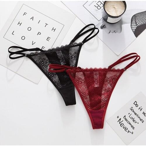 Women Thong Pants Sexy Lace T- Pants Fashion Hollow Out Female Panties Low Waist Sexy G-String Seamless Briefs Womens T-Back