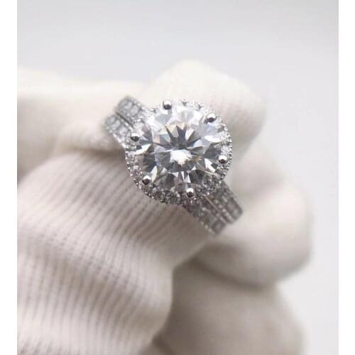 VVS D color ladies 18K gold 750 rectangle Mozanstone 2 carats with ring set ring tail ring pair ring can be a couple