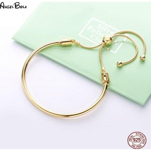 New 925 Sterling Silver Telescopic Bracelet Woman Bangle Fit PAN DIY Beads Charm Rose Gold Fine Jewelry Gift For Female