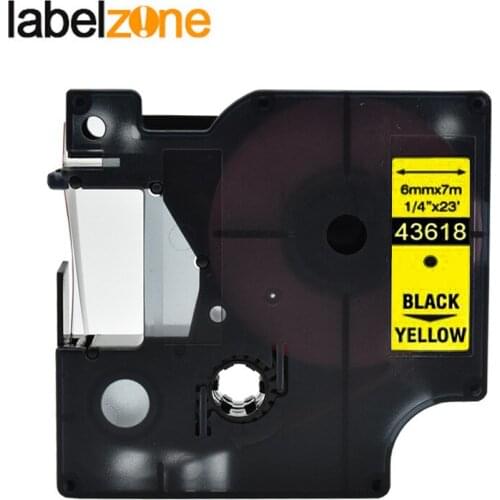 1Pc 43618 1/4"(6mm) x 23'(7m) black on yellow compatible Dymo D1 PNP 6mm label printers D1 43618 for dymo label manager LM160