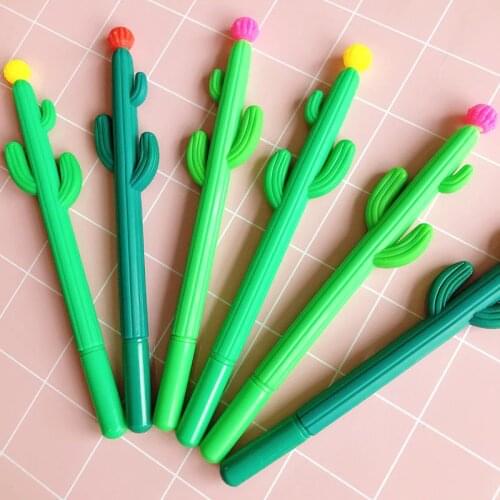 2X Lovely Green Cactus Gel Pen School Office Supply Kids Gift Stationery 0.5mm Black Ink