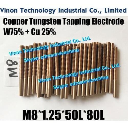 5PCS M8*1.25*50L*80Lmm CUW75 Copper Tungsten Orbital Tapping Electrode for edm W75 tungsten copper tapper electrode without hole