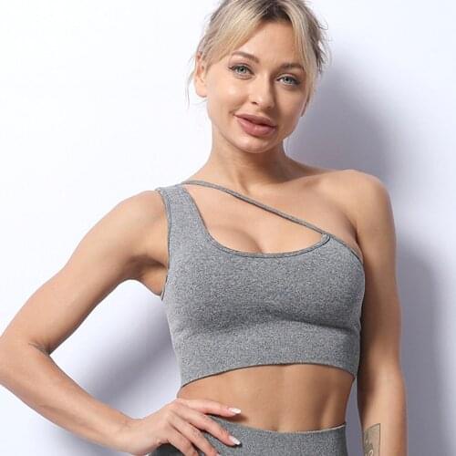 Seamless Sports Bra Crossbody Spaghetti Strap Yoga Bra One-Shoulder Sports Underwear Beauty Back Tight Workout Gym Top for Women