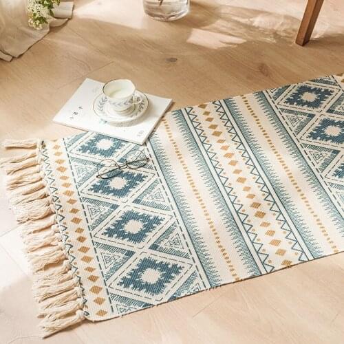 Home boho decor Geometric patern tassel Bohemia Handmade cotton Macrame Anti-slip woven mat doormat floor bath rug carpet 60x90