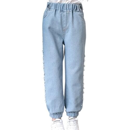 Jeans For Girls Pearls Girl Jeans Kids Casual Style Kid Jeans Spring Autumn Childrens Clothing 6 8 10 12 14