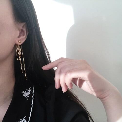 Elegant Beads Bowknot Tassel Stud Earring for Woman Girl Nightclub Party Fashion Jewelry 18 K Gold Plated Titanium Steel Earring