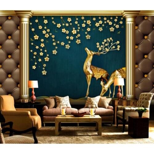 Custom Photo Wallpaper Full Double Full Golden Deer Soft Bag Living Room bedroom Sofa Background Wall Home Decor 3D Wall Murals