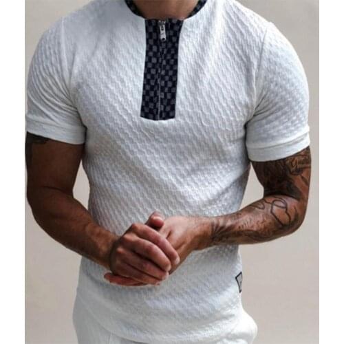 Business Trend T Shirt Men New Summer Soft Short Sleeved Men T-shirt Jacquard Knitted Summer Zipper Round Neck Top for Party