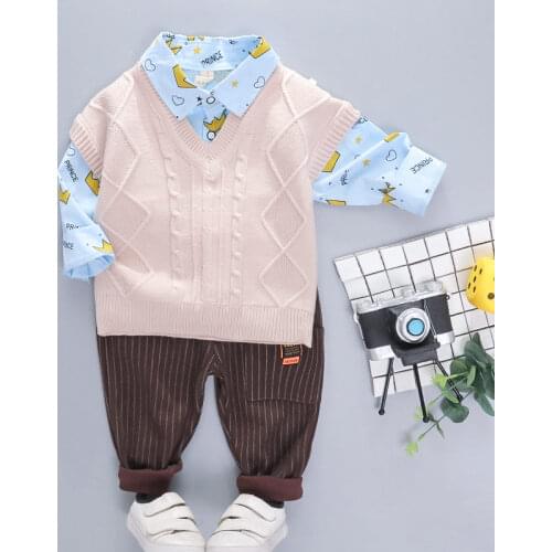 Spring Autumn Clothes Baby Boy Cotton Children printe Shirts sweater Vest Pants 3Pcs/sets Infant Outfit Kids Toddler Tracksuits