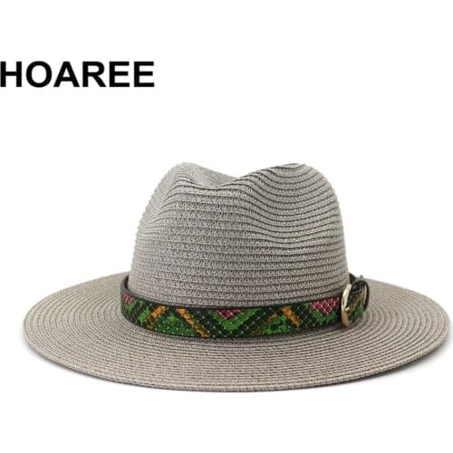 HOAREE Panama Hat Summer Sun Hats for Women Man Beach Straw Hat for Men Gray Khaki Pink Beige UV Protection Cap Chapeau Femme