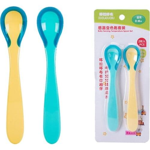 2 PCS Baby Temperature Sensing Spoon Safety Silicone Feeding Flatware Spoon For Baby Self Feeding Infant kids Baby dishes